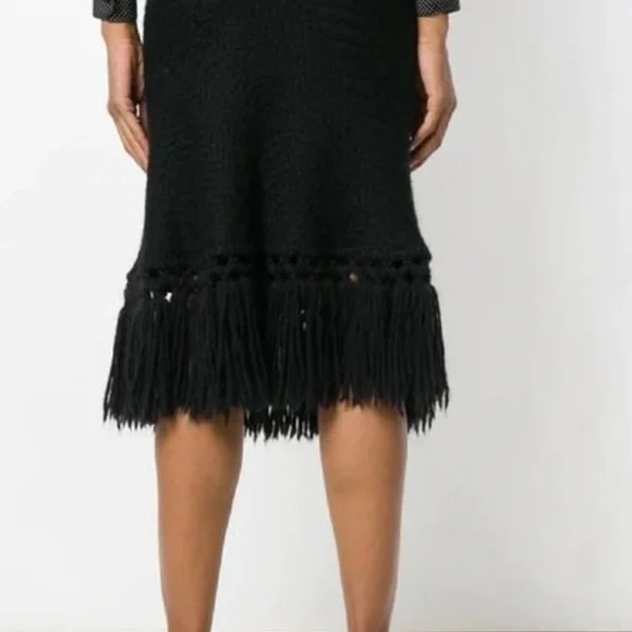 Dolce & Gabbana Black Knitted Wool Skirt with Fringes - Picture 3 of 5